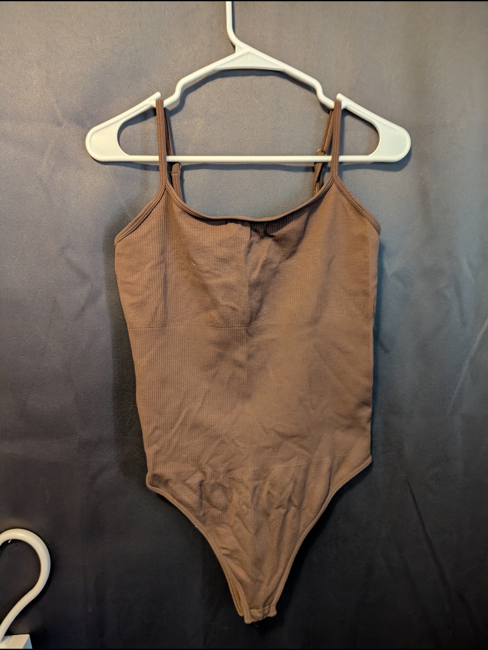Stretch Ribbed Brown Tank Bodysuit with Thin Straps Adjustable xL Slimming